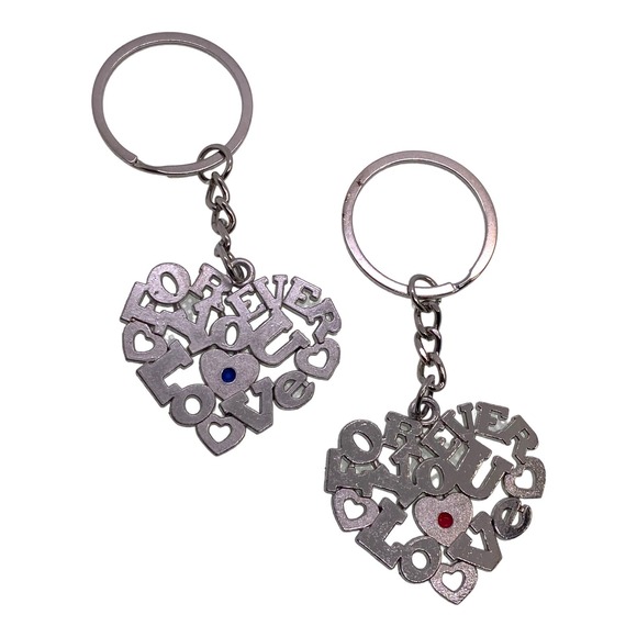 Couples His Her Boyfriend Girlfriend Love You Forever Heart Key Chain Ring Set - Picture 5 of 5